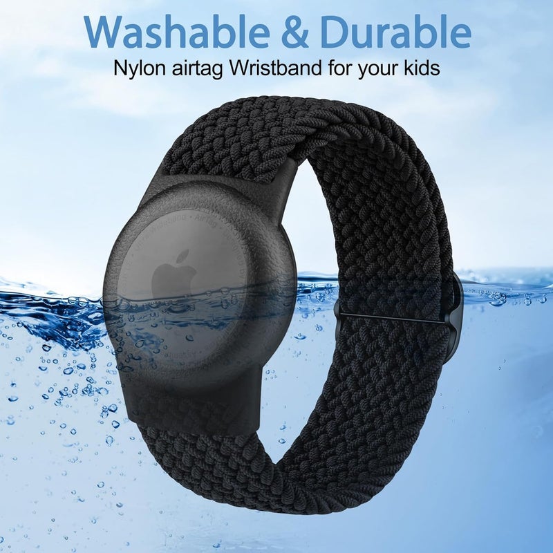 Vanjua Wristband Compatible with Apple AirTag Holder for Kids, Protective Case for Air Tag GPS Tracker Holder with Adjustable Nylon Bracelet Watch Band for Toddler Child (Black) - Image 4